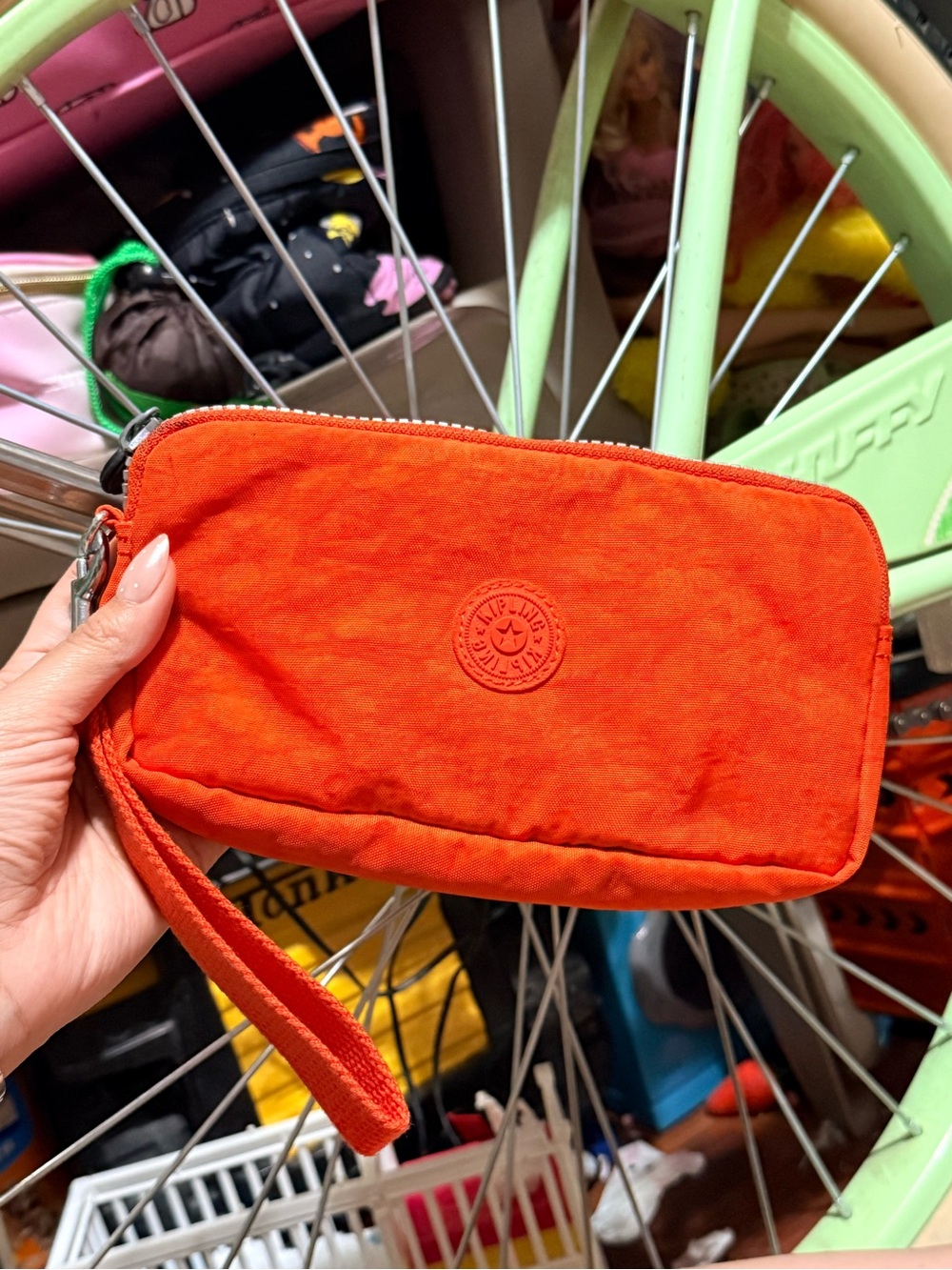 Kipling Bright Orange Wristlet Pouch with Logo Patch